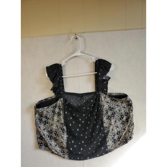 Torrid 4x Challis Smocked Ruffle Trim Crop Top Black Sleeveless - Picture 1 of 7